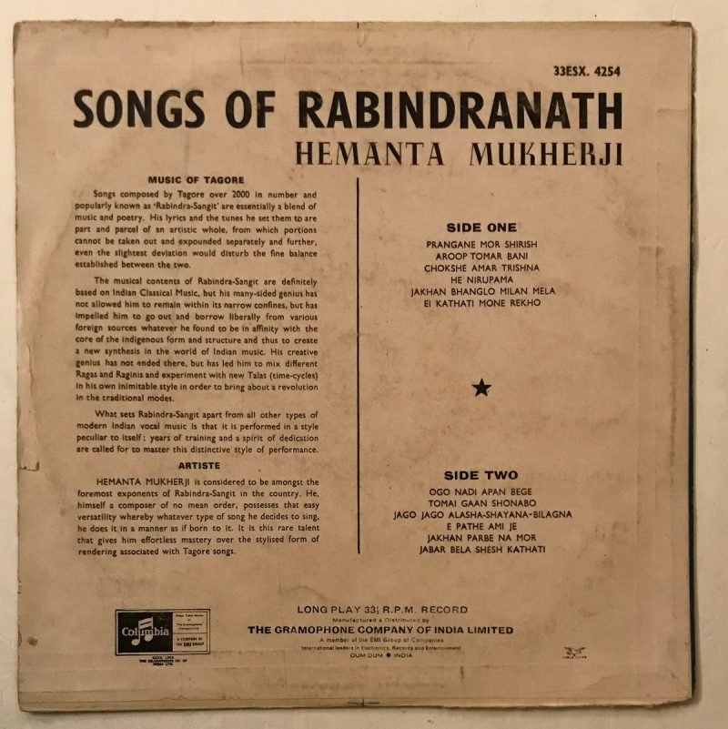 Songs Of Rabindranath - Hemanta Mukherjee Used Vinyl LP Record - Image 3