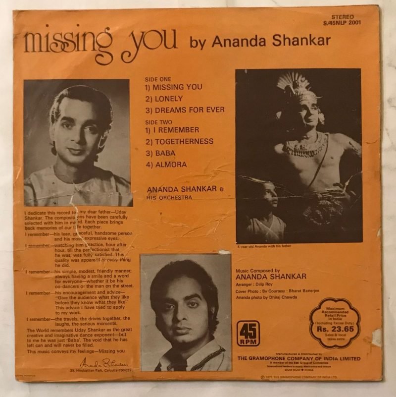 Missing You - Ananda Shankar Used Vinyl LP Record - Image 3