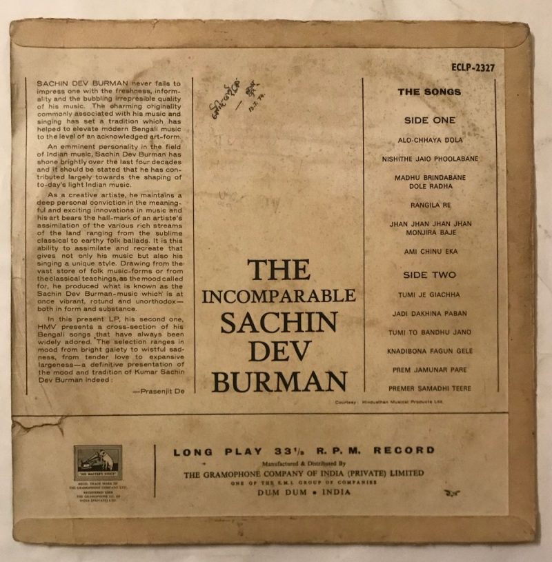 The Incomparable Sachin Dev Burman - S. D. Burman Used Vinyl LP Record - Image 3