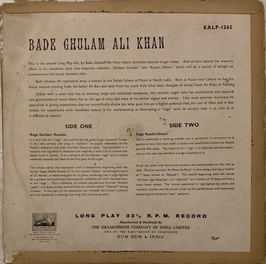 Raga - Darbari Kanada    Raga - Kaushi - Dhani - Bade Ghulam Ali Khan Used Vinyl LP Record - Image 2