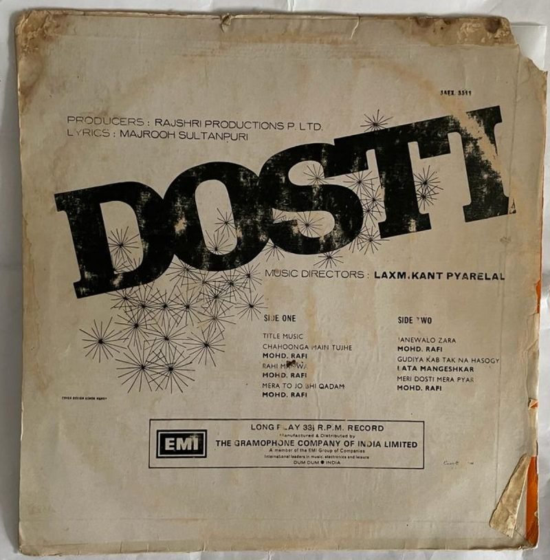 Dosti - Laxmikant-Pyarelal Used Vinyl LP Record (VG) - Image 3