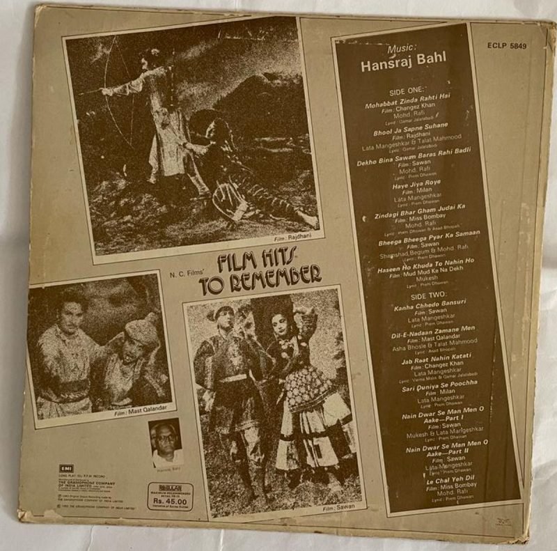 Film Hits to Remember - Hansraj Behl Used Vinyl LP Record (VG+) - Image 3