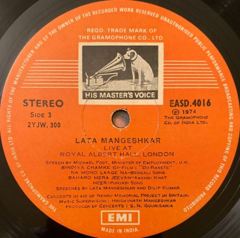 Live At Royal Albert Hall, London (March 1974) - Lata Mangeshkar Used Vinyl LP Record (VG-) - Image 4