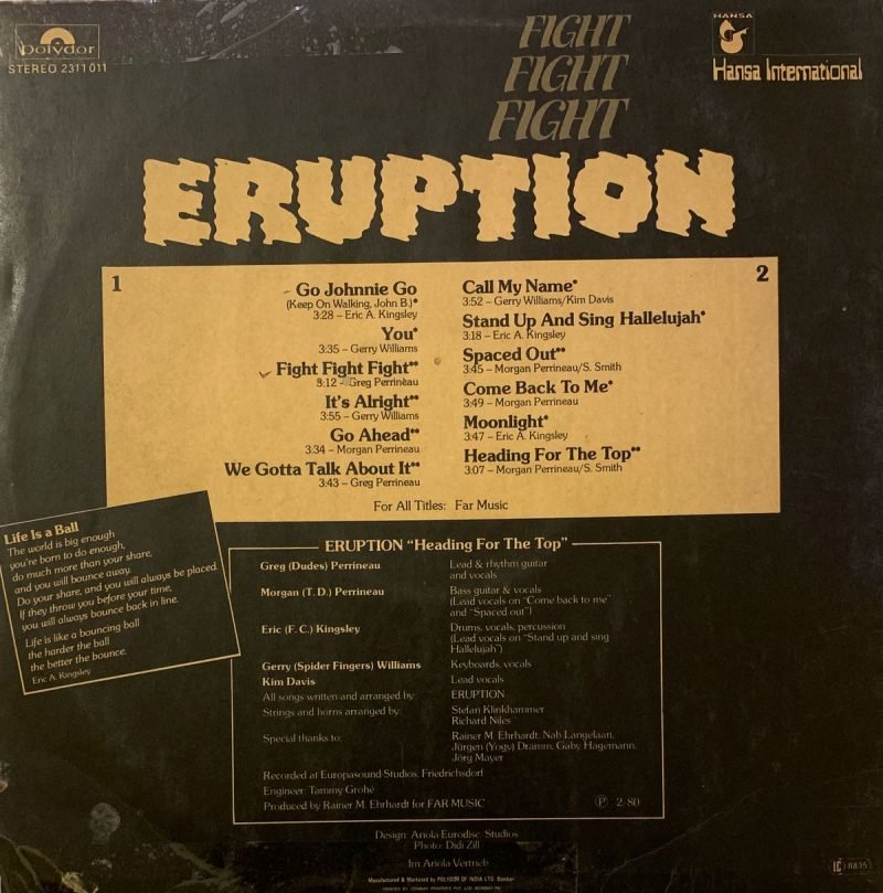 Fight Fight Fight - Eruption (4) Used Vinyl LP Record (VG) - Image 2