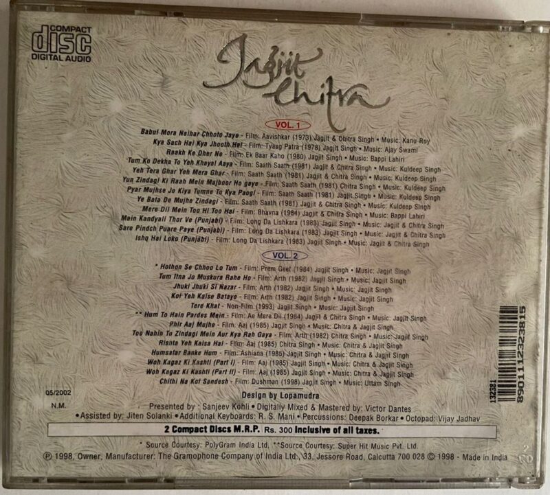 THE PLAY BACK YEARS VOL. 1& 2 - JAGJIT & CHITRA Used Audio CD (VG) - Image 2
