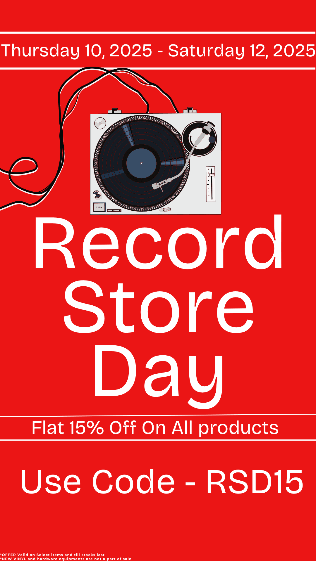 Red & White Minimalist Modern Record Music Store Facebook Cover (Phone Wallpaper)