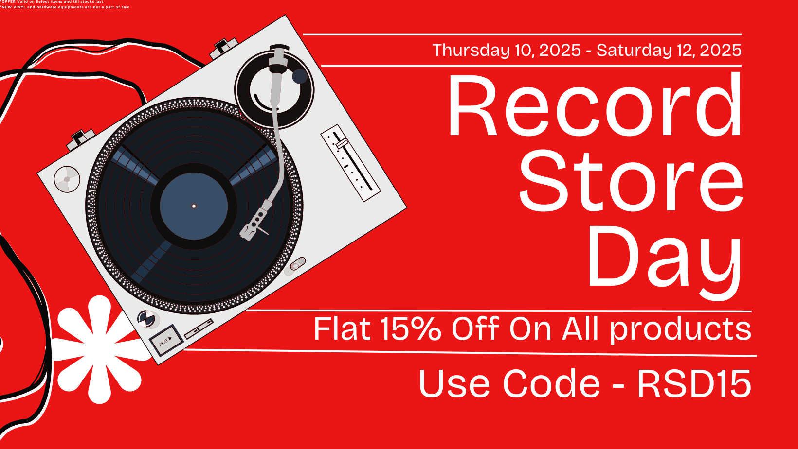 Red & White Minimalist Modern Record Music Store Facebook Cover