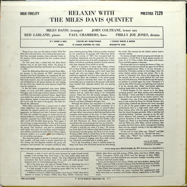 Relaxin' With The Miles Davis Quintet - The Miles Davis Quintet - LP - Pre Owned Vinyl (Arrives in 14days)