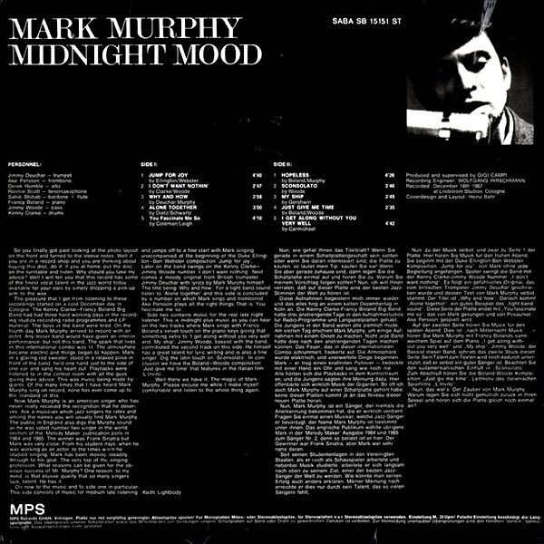 Midnight Mood - Mark Murphy - LP - Pre Owned Vinyl (Arrives in 14days)