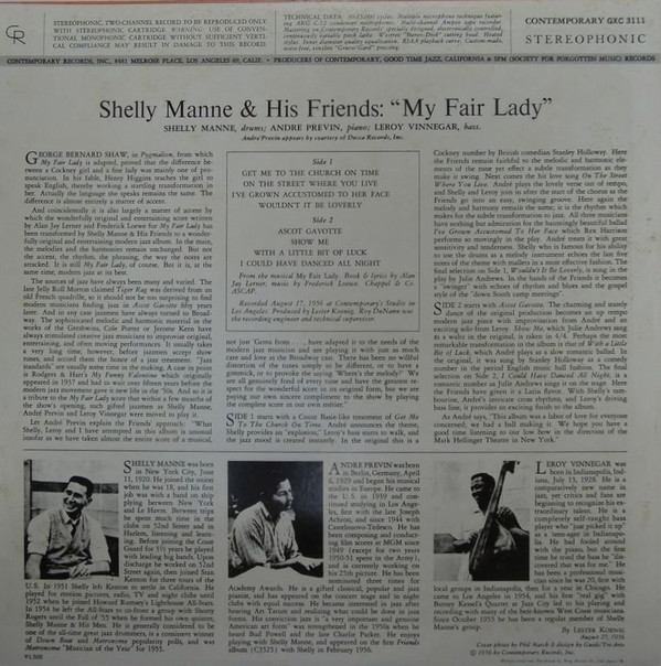 Modern Jazz Performances Of Songs From My Fair Lady - Shelly Manne &amp; His Friends - LP - Pre Owned Vinyl (Arrives in 14days)