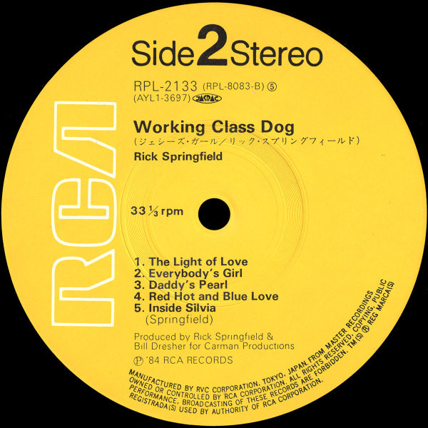Working Class Dog - Rick Springfield - LP - Pre Owned Vinyl (Arrives in 21days)