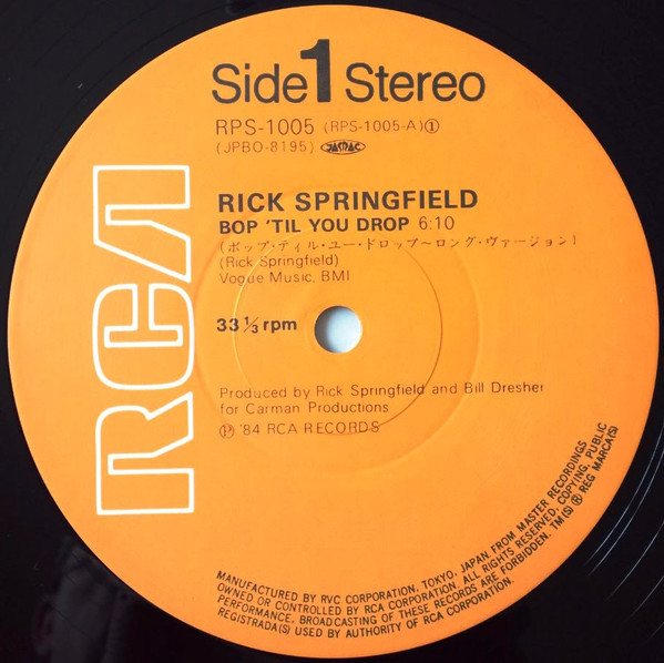 Bop 'Til You Drop - Rick Springfield - LP - Pre Owned Vinyl (Arrives in 21days)