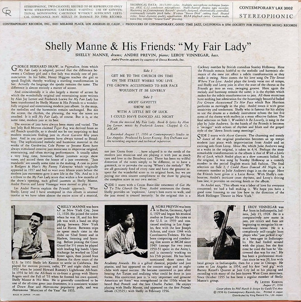 Modern Jazz Performances Of Songs From My Fair Lady - Shelly Manne &amp; His Friends - LP - Pre Owned Vinyl (Arrives in 21days)
