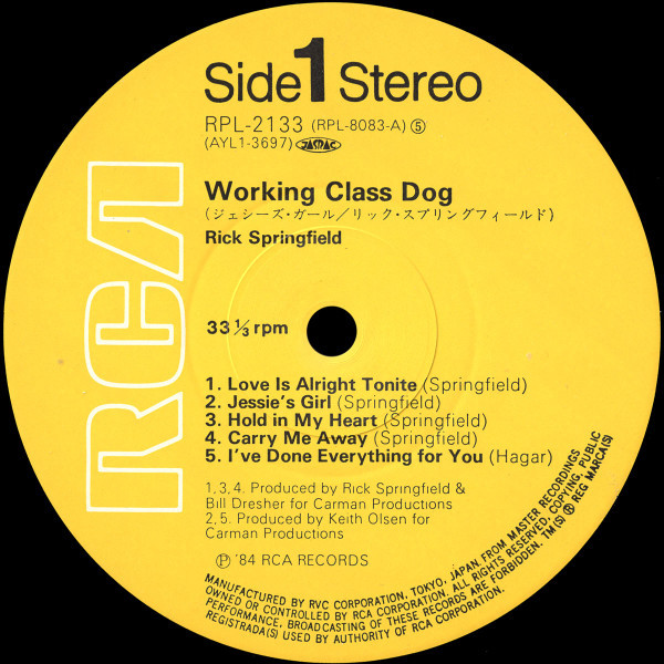Working Class Dog - Rick Springfield - LP - Pre Owned Vinyl (Arrives in 21days)