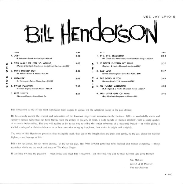Sings - Bill Henderson (3) - LP - Pre Owned Vinyl (Arrives in 21days)
