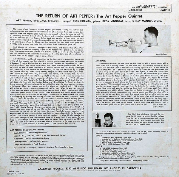 The Return Of Art Pepper - Art Pepper - LP - Pre Owned Vinyl (Arrives in 21days)