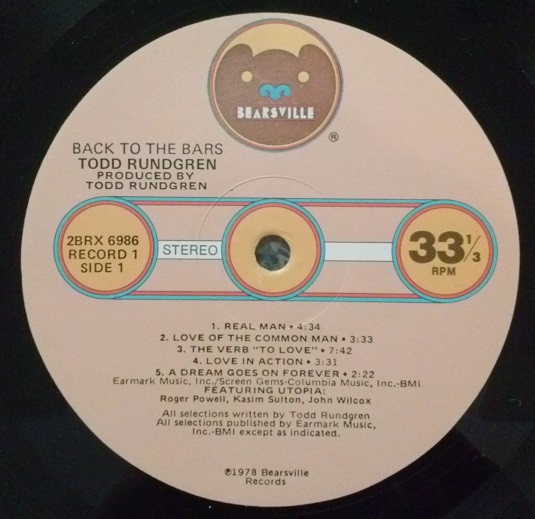 Back To The Bars - Todd Rundgren - LP - Pre Owned Vinyl (Arrives in 21days)