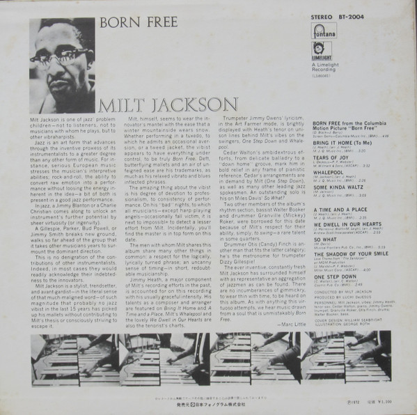 Born Free - Milt Jackson - LP - Pre Owned Vinyl (Arrives in 21days)