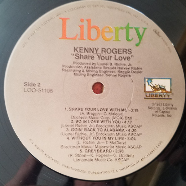 Share Your Love - Kenny Rogers - LP - Pre Owned Vinyl (Arrives in 21days)