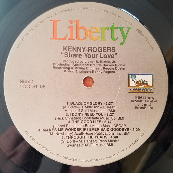 Share Your Love - Kenny Rogers - LP - Pre Owned Vinyl (Arrives in 21days)