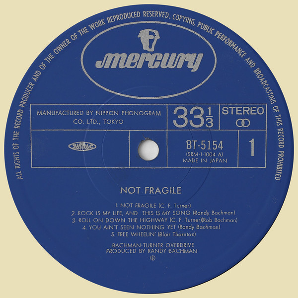 Not Fragile - Bachman-Turner Overdrive - LP - Pre Owned Vinyl (Arrives in 21days)