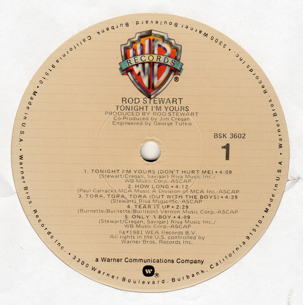 Tonight I'm Yours - Rod Stewart - LP - Pre Owned Vinyl (Arrives in 21days)