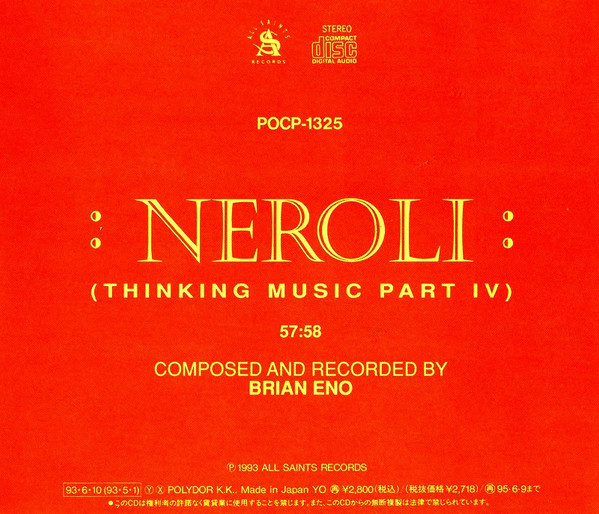 :Neroli: (Thinking Music Part IV) - Brian Eno - Audio CD - Pre Owned CDs (Arrives in 14days)
