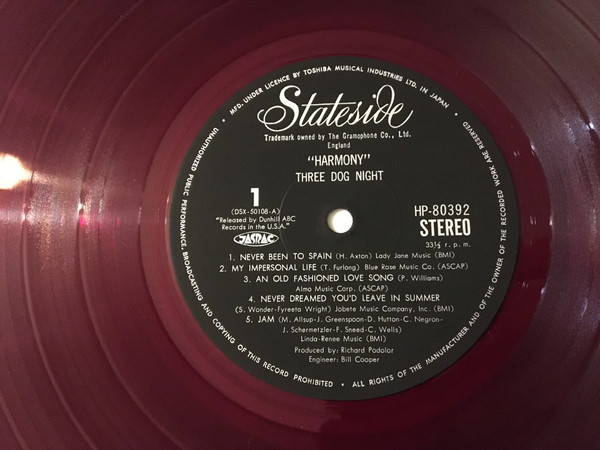 Harmony - Three Dog Night - LP - Pre Owned Vinyl (Arrives in 21days)
