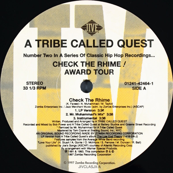 Check The Rhime / Award Tour - A Tribe Called Quest - LP - Pre Owned Vinyl (Arrives in 14days)