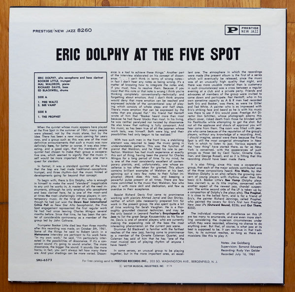 Eric Dolphy - At The Five Spot, Volume I. Vinyl LP Record (Arrives in 21 days)