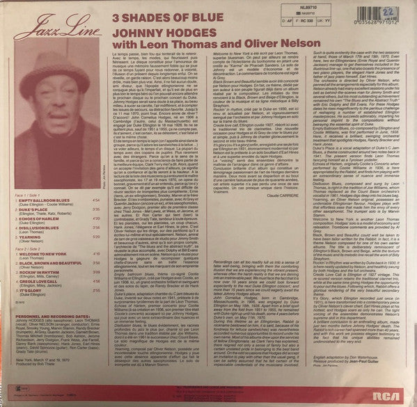 Johnny Hodges - Three Shades Of Blue Vinyl LP Record (Arrives in 21 days)