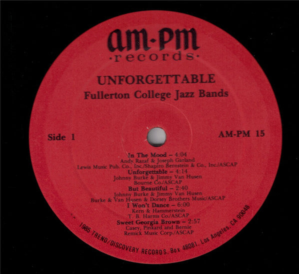Fullerton College Jazz Ensemble - Unforgettable Vinyl LP Record (Arrives in 21 days)